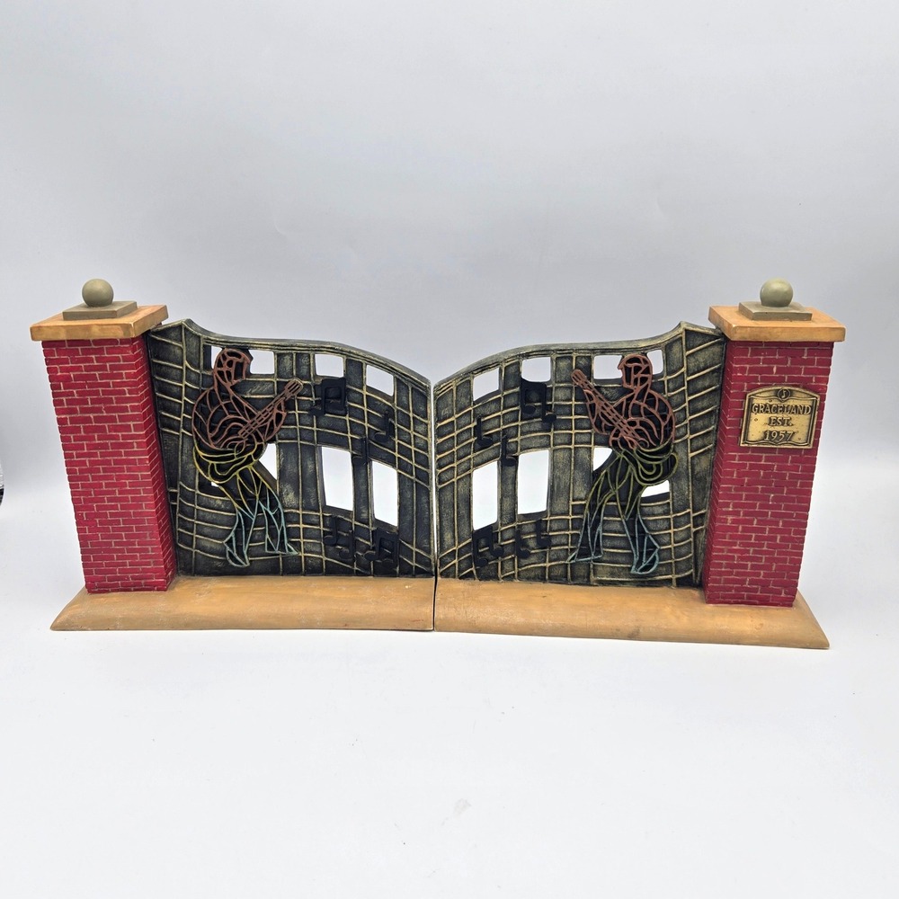 Vintage 1997 Elvis Presley Gates of Graceland Bookends Set of 2 Rare Collectible